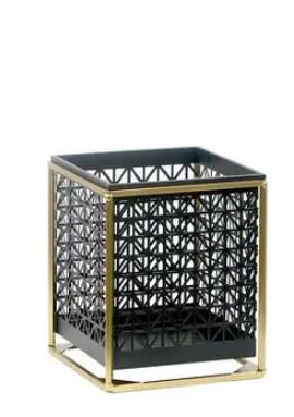 Hollow Metal Plant Stand with Matching Pots – Black Modern Cut-Out Design (2 Sizes)