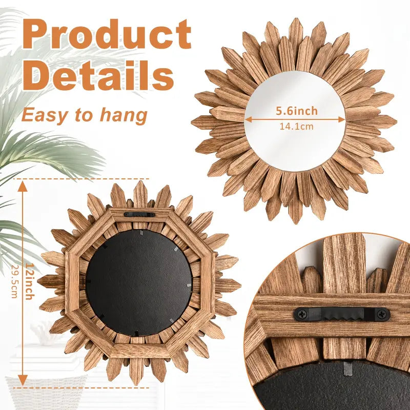 12" Rustic Wooden Farmhouse Mirror – Burnt Wood Wall Accent