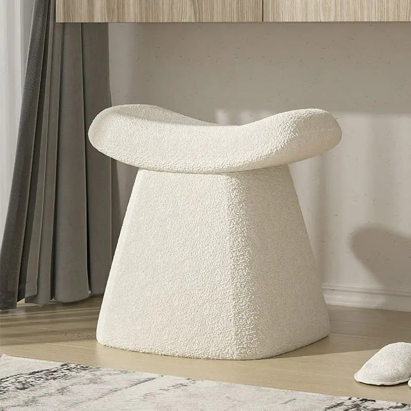 European-Style Vanity Stool with Lamb Wool Upholstery