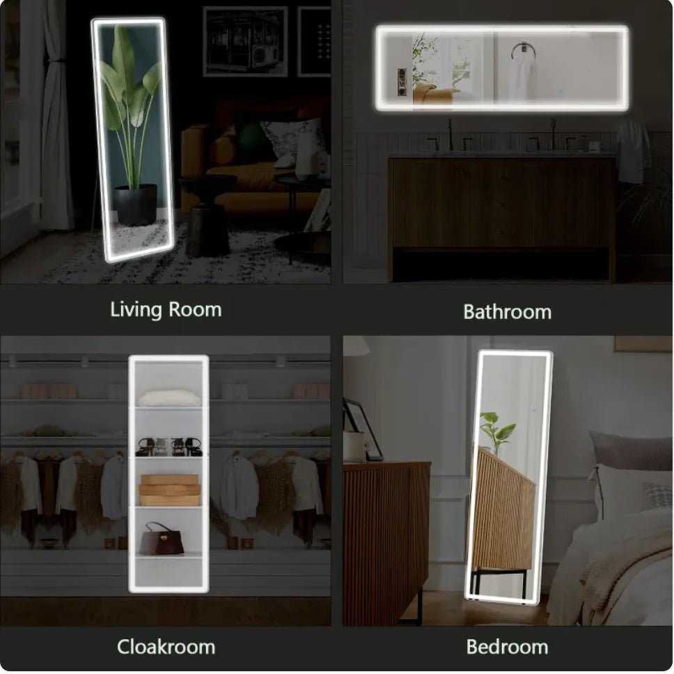 Modern Full-Length LED Mirror with 3-Color Lighting – Premium Nano Glass (Multiple Sizes)