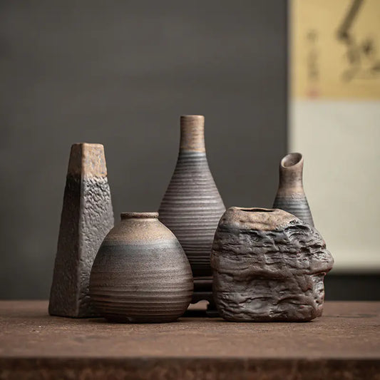 Vintage Rustic Ceramic Flower Vase for Zen Decor