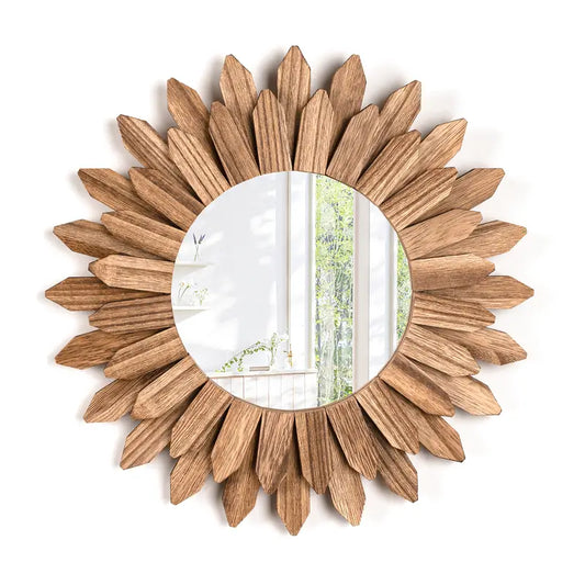12" Rustic Wooden Farmhouse Mirror – Burnt Wood Wall Accent