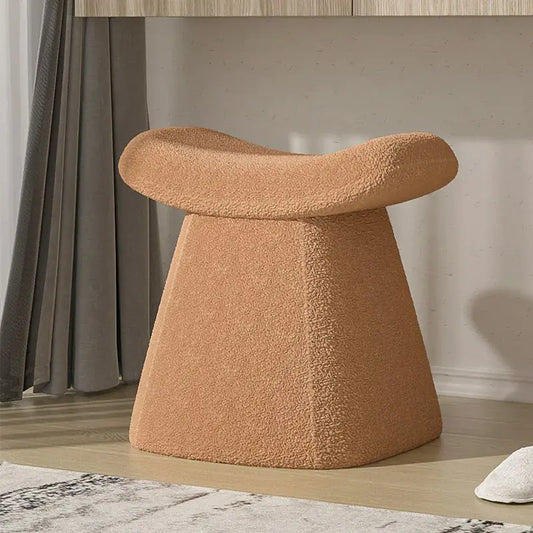 European-Style Vanity Stool with Lamb Wool Upholstery