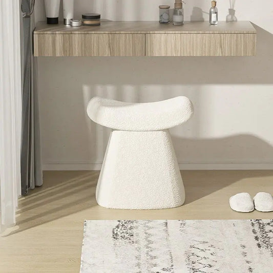 European-Style Vanity Stool with Lamb Wool Upholstery