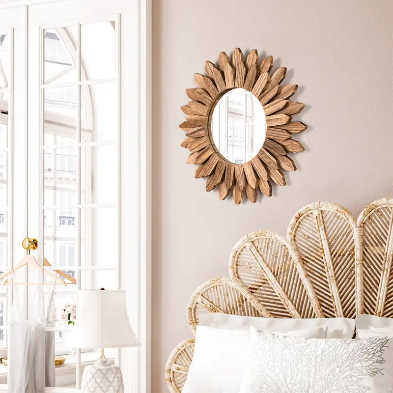 12" Rustic Wooden Farmhouse Mirror – Burnt Wood Wall Accent